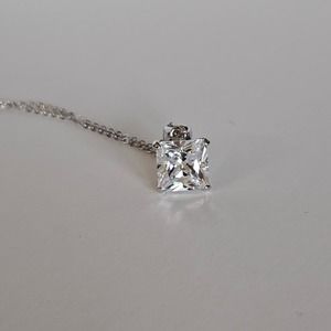 Avon Cubic Zirconia Square Pendant Necklace with 15-Inch Silver-Toned Chain